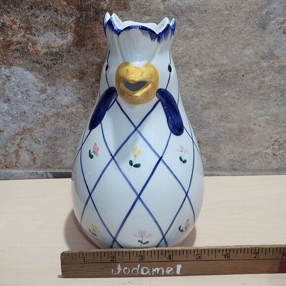 Vintage Italian Ceramic Rooster Chicken Pitcher Watering Jug Hand Painted - Picture 8 of 13